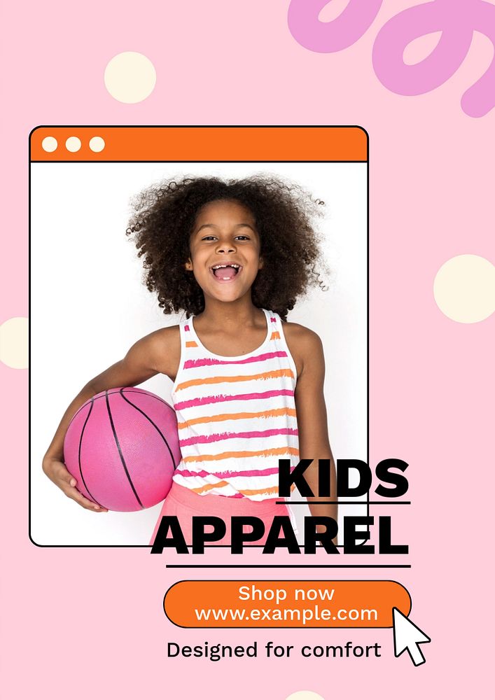 Kids apparel poster template, editable text & design