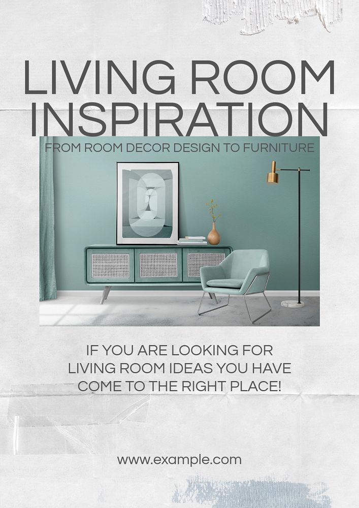 Living room inspiration poster template, editable text & design