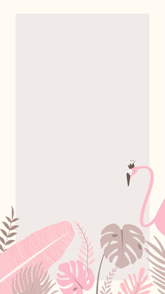 Pink flamingo frame iPhone wallpaper, editable beige design