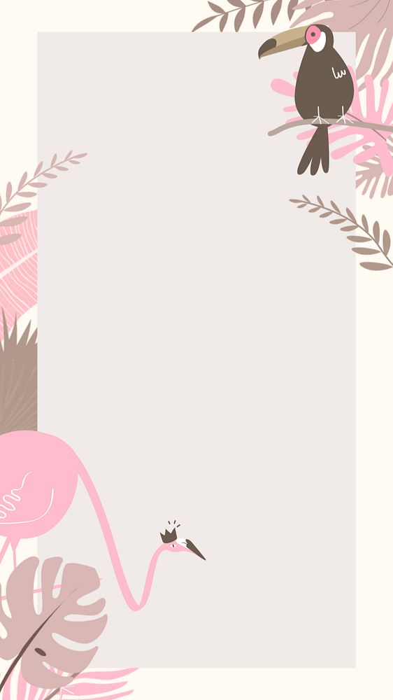 Pink flamingo frame iPhone wallpaper, editable beige design