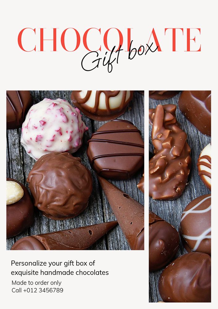 Chocolate gift box poster template, editable text & design