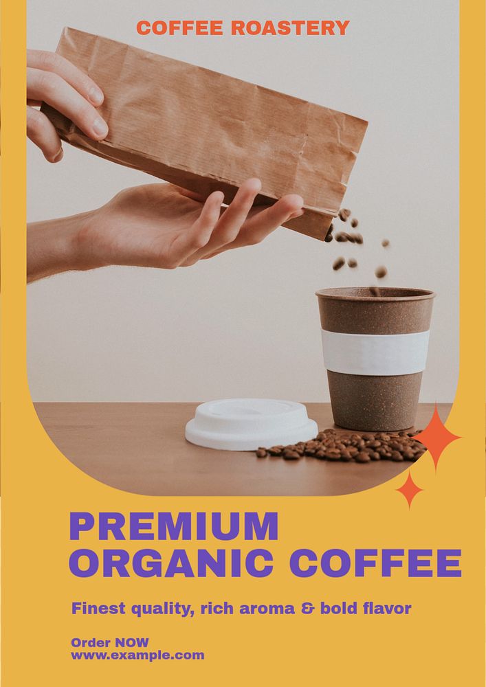 Premium organic coffee poster template, editable text & design