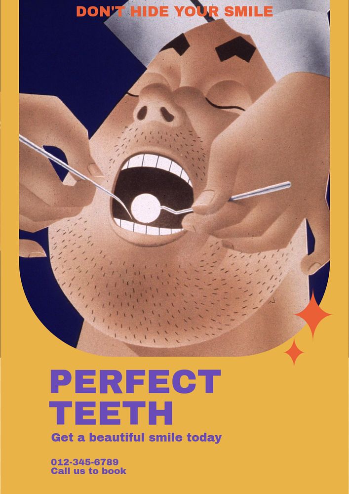 Perfect teeth poster template, editable text & design