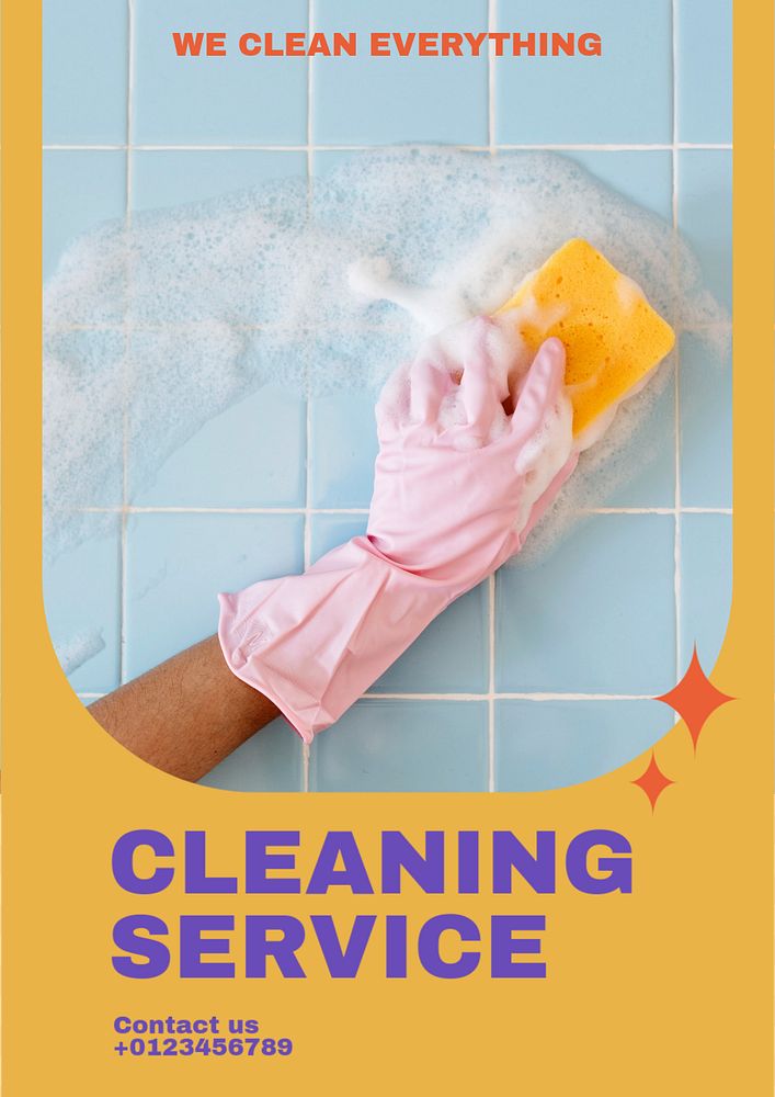 Cleaning service poster template, editable text & design