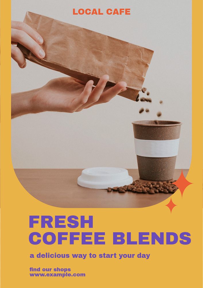 Fresh coffee blends poster template, editable text & design