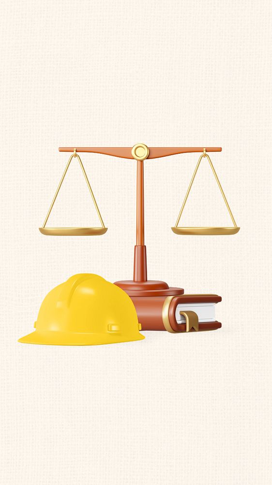 Employment lawyer remix mobile wallpaper, 3D gavel and helmet illustration, editable design