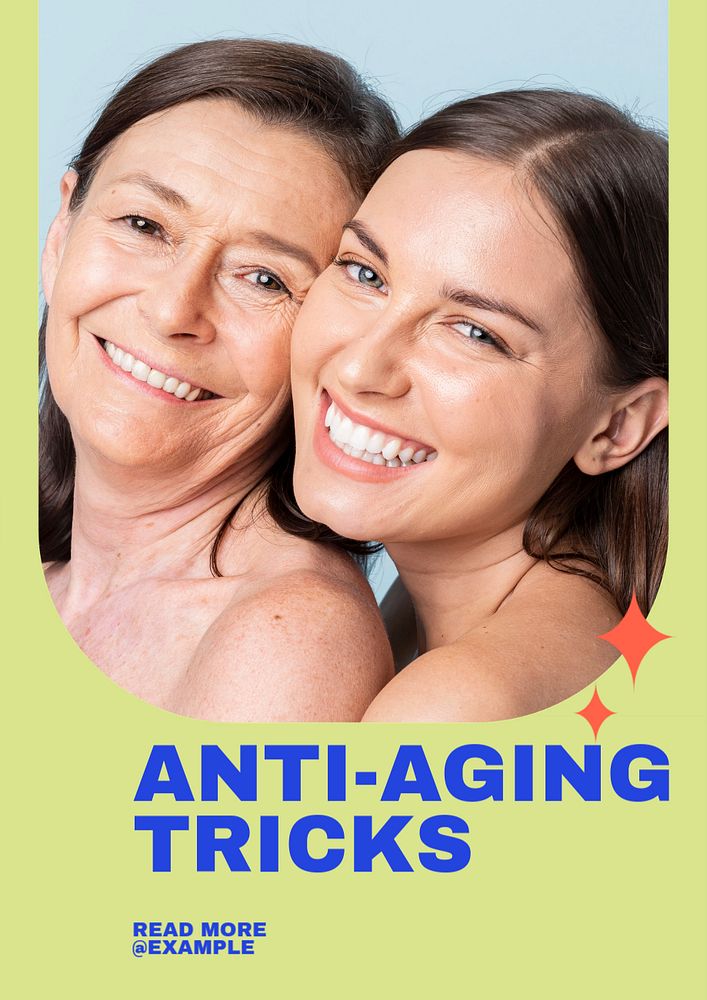 Anti-aging tricks poster template, editable text & design