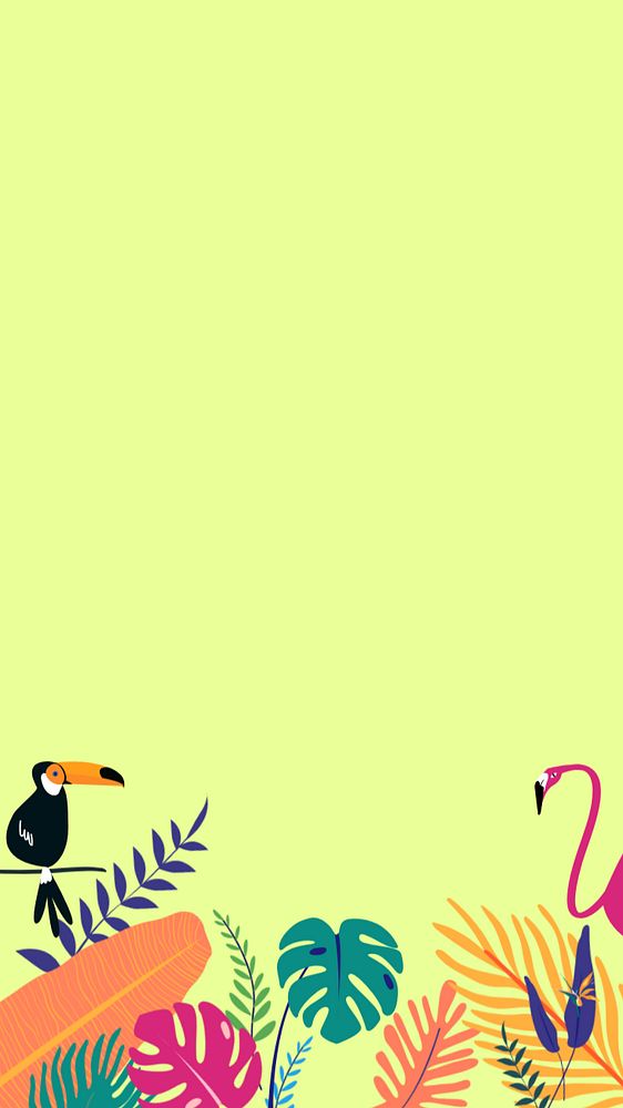 Colorful tropical birds iPhone wallpaper, editable green design