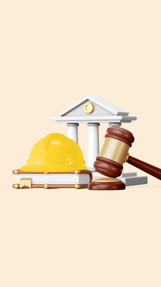 Employment lawyer remix mobile wallpaper, 3D gavel and helmet illustration, editable design