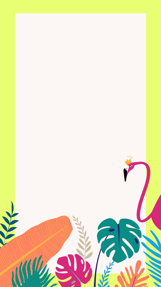 Colorful flamingo frame iPhone wallpaper, editable green design