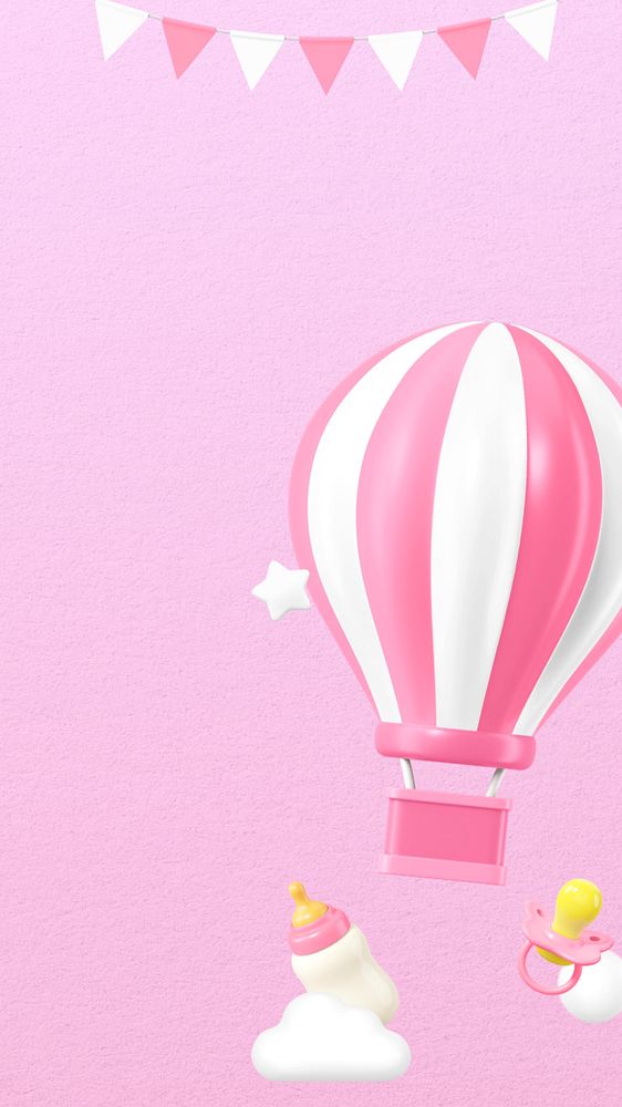 3D pink balloon iPhone wallpaper, baby's gender reveal remix, editable design