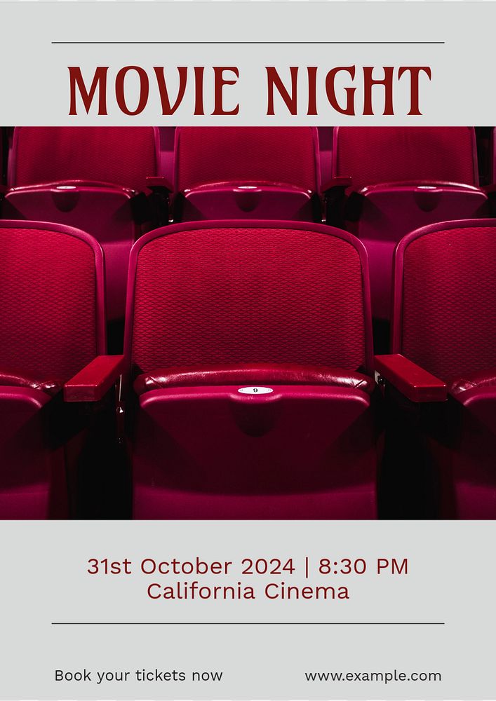 Movie night poster template, editable text & design