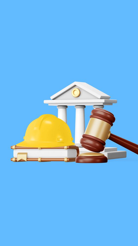 Employment lawyer remix mobile wallpaper, 3D gavel and helmet illustration, editable design