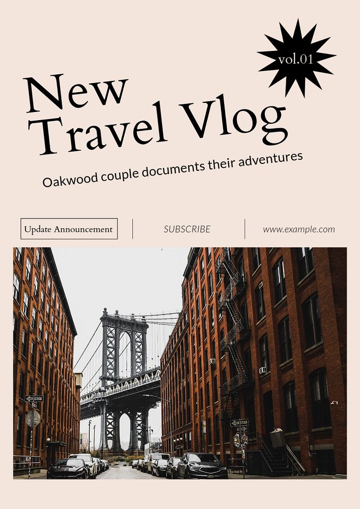 Travel blog poster template, editable text & design