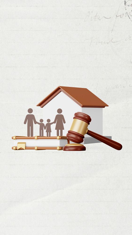 Family lawyer remix mobile wallpaper, 3D gavel and home illustration, editable design