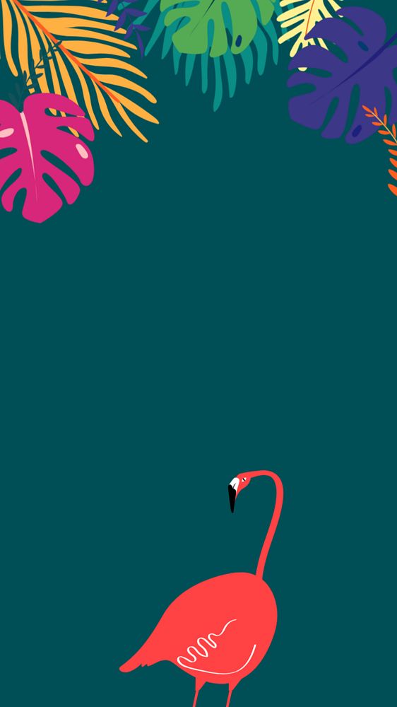 Colorful tropical flamingo iPhone wallpaper, editable green design