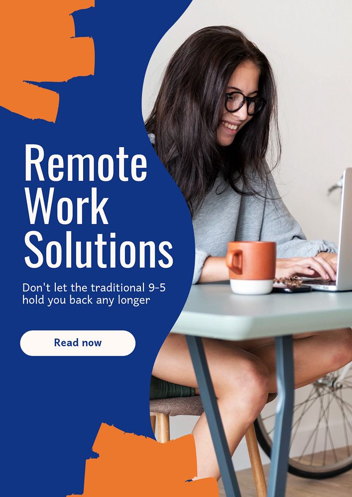 Home remote work poster template, editable text & design