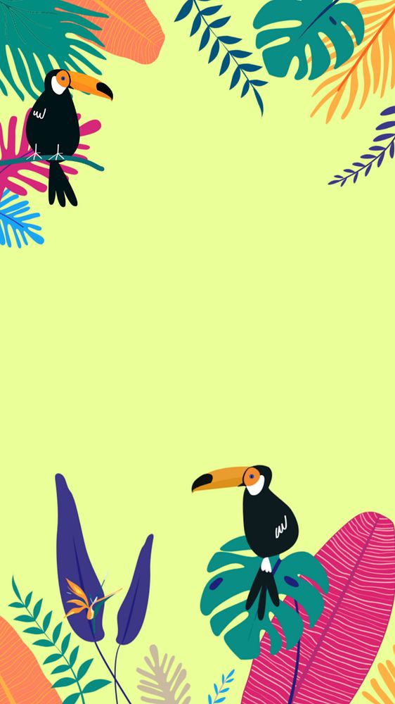 Colorful toucan tropical iPhone wallpaper, editable green design