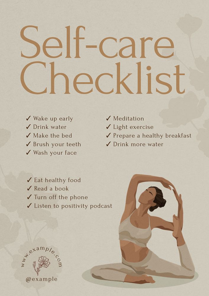 Self-care checklist poster template, editable text and design