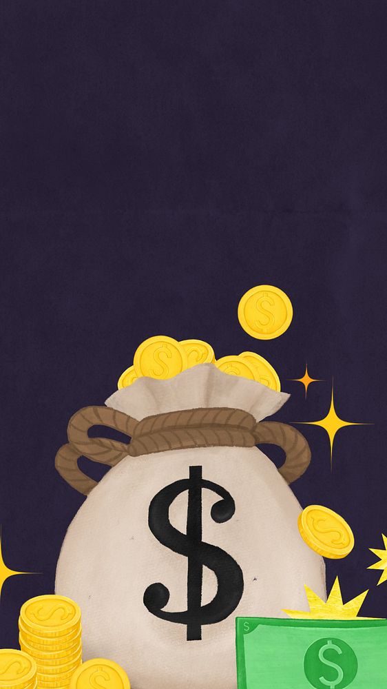 Money bag iPhone wallpaper, gold coins, finance remix, editable design