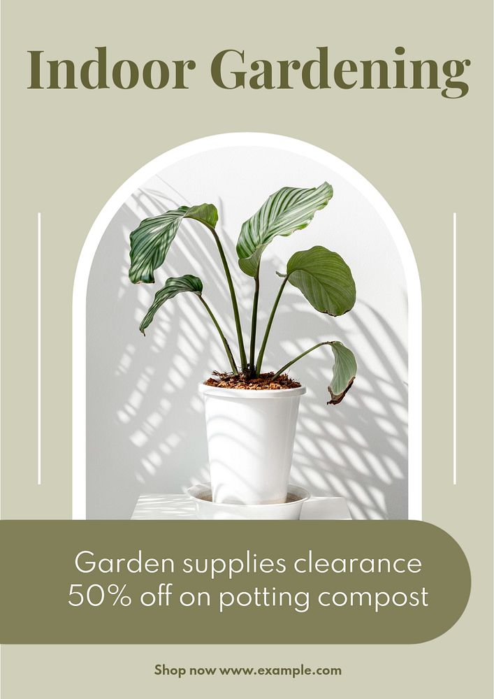 Indoor gardening poster template, editable text & design