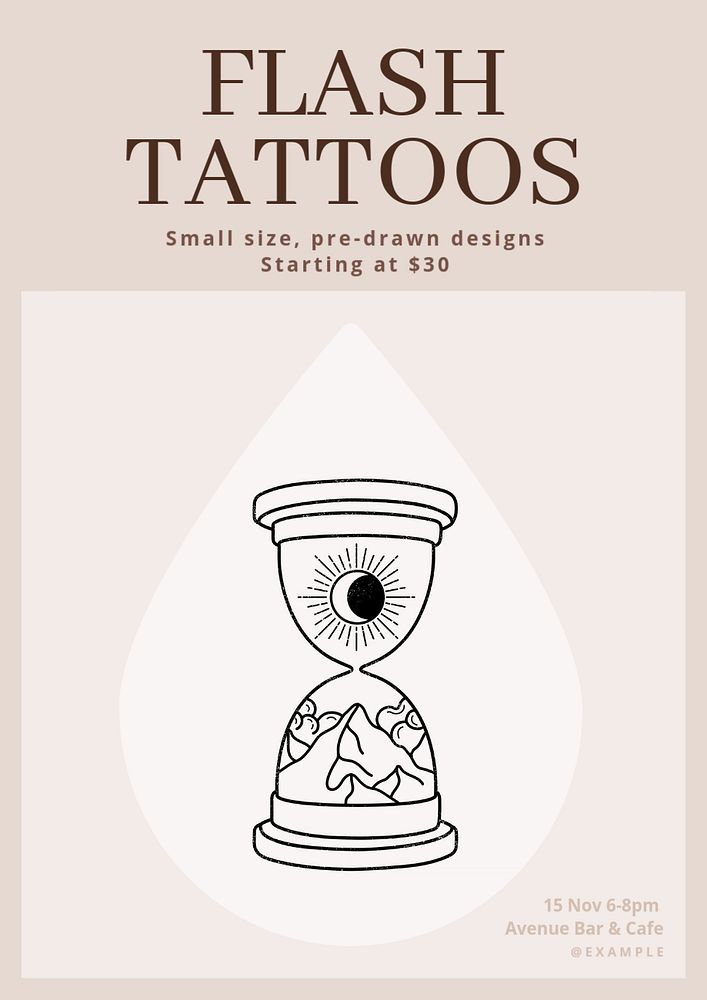 Flash tattoos poster template, editable text & design