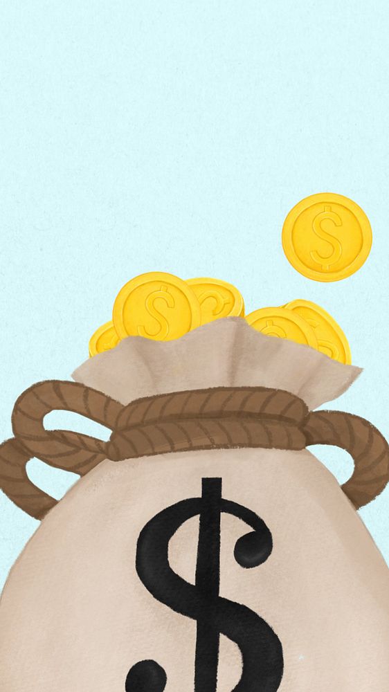 Money bag iPhone wallpaper, finance illustration, editable design