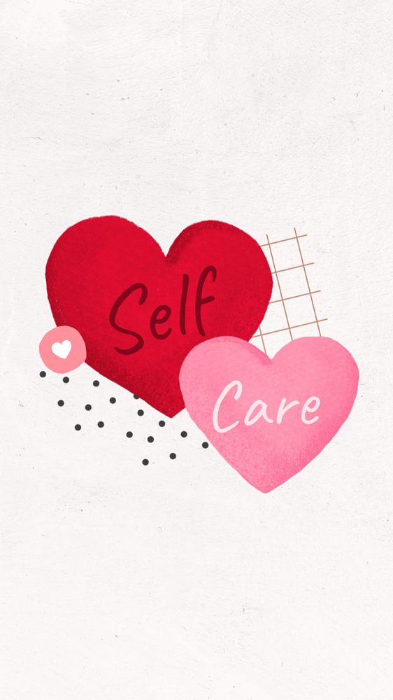 Self-care heart shapes iPhone wallpaper, editable design