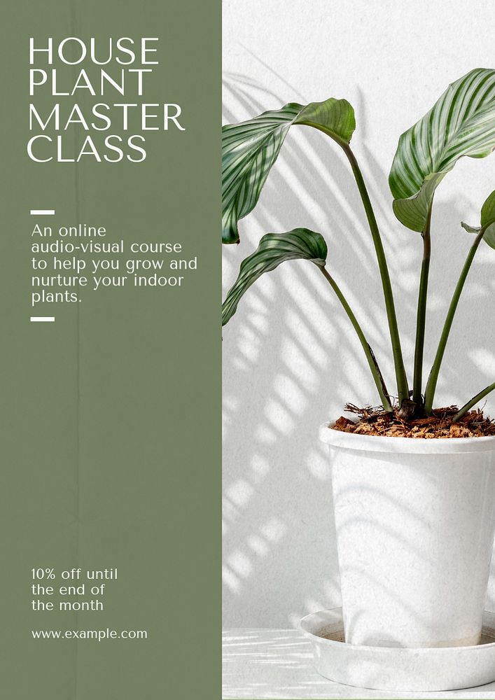 Houseplant masterclass poster template, editable text & design