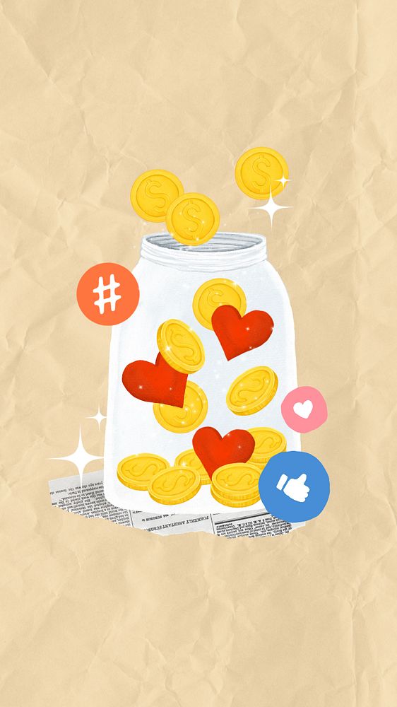 Online influencer money jar iPhone wallpaper, finance remix, editable design