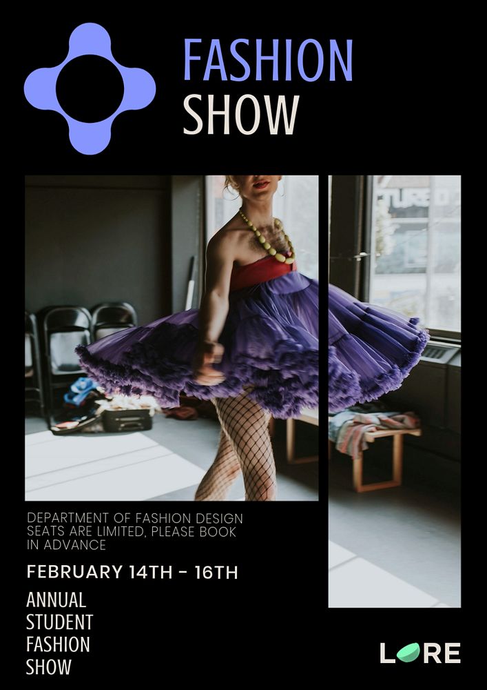 Fashion show poster template, editable text & design