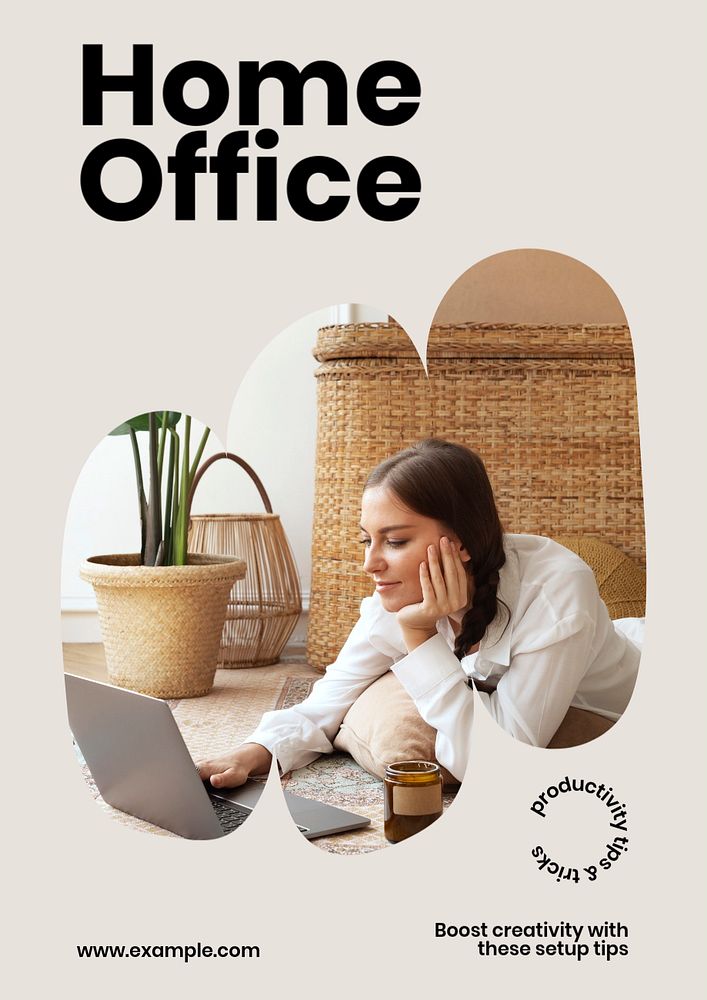 Home office poster template, editable text & design