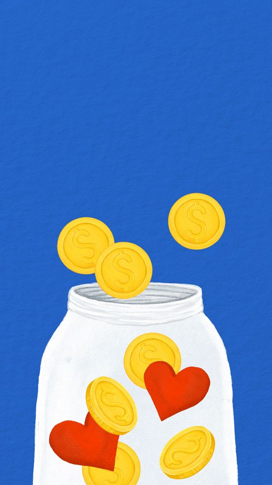 Donation money jar iPhone wallpaper, finance illustration, editable design