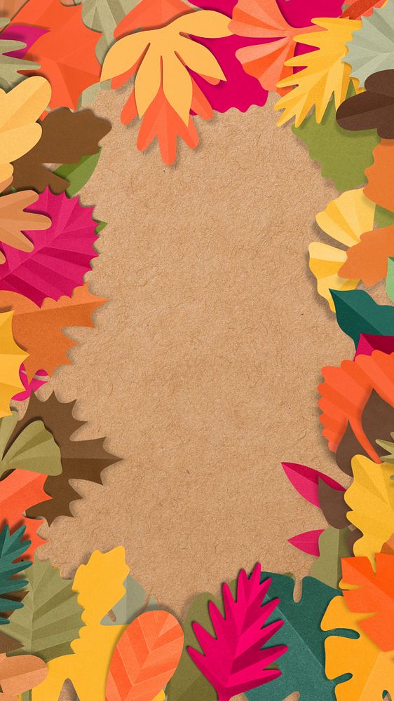 Paper craft leaf iPhone wallpaper, editable design