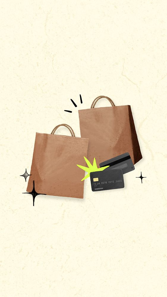 Shopping bags iPhone wallpaper, credit card remix, editable design