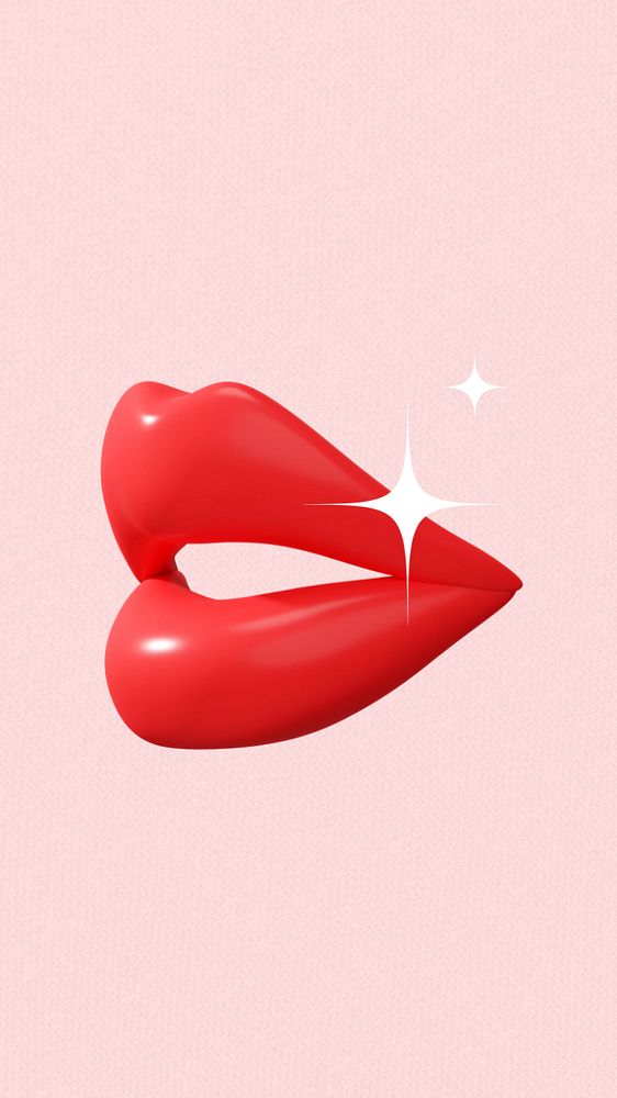 Woman's red lips iPhone wallpaper, 3D sparkly illustration, editable design