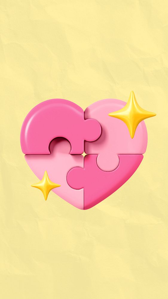 Pink jigsaw heart iPhone wallpaper, 3D Valentine's remix, editable design