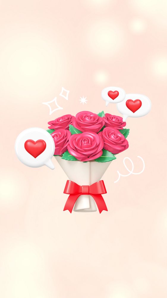 Pink rose bouquet iPhone wallpaper, 3D Valentine's celebration remix, editable design