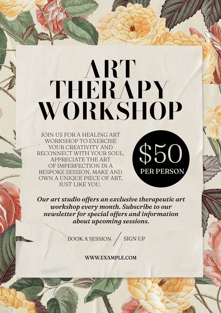 Art therapy workshop poster template, editable text and design