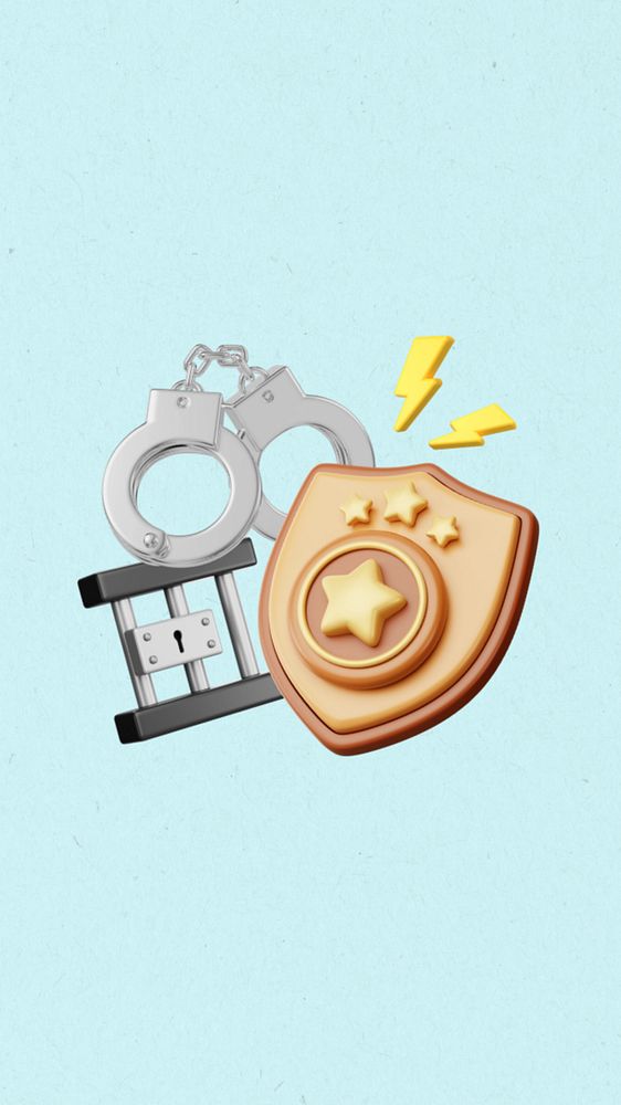 Police star badge iPhone wallpaper, handcuffs & cell, 3D job remix, editable design