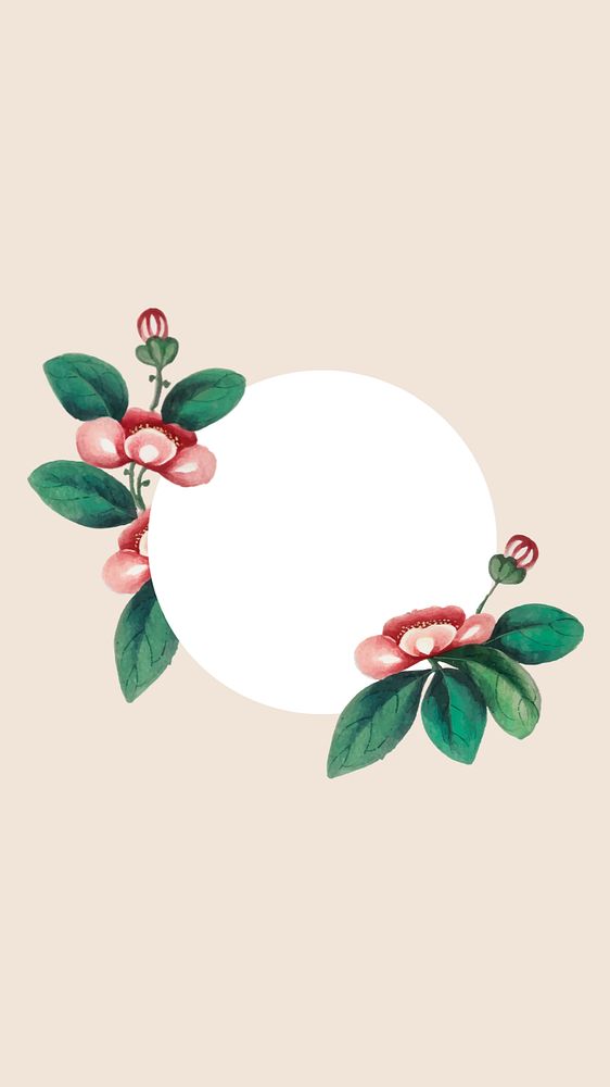 Vintage flower iPhone wallpaper, round shape on simple background, editable design