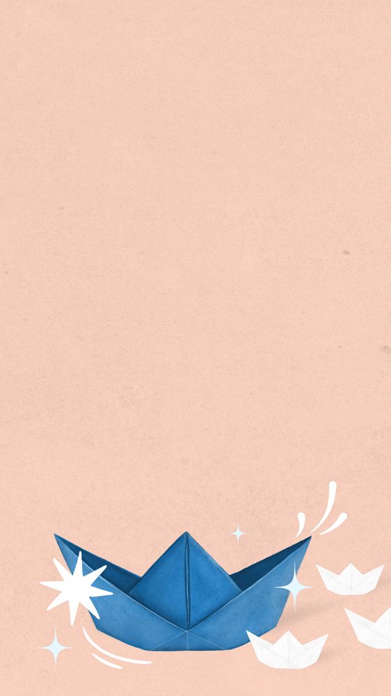 Blue boat origami iPhone wallpaper, editable design