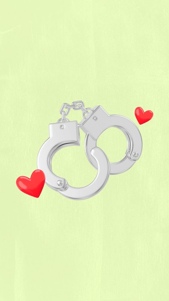 Valentine's heart handcuffs iPhone wallpaper, 3D love remix, editable design