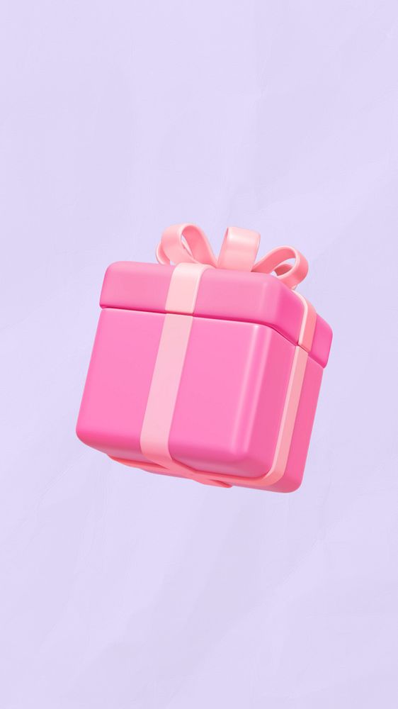 Pink birthday iPhone wallpaper, gift box, 3D illustration, editable design