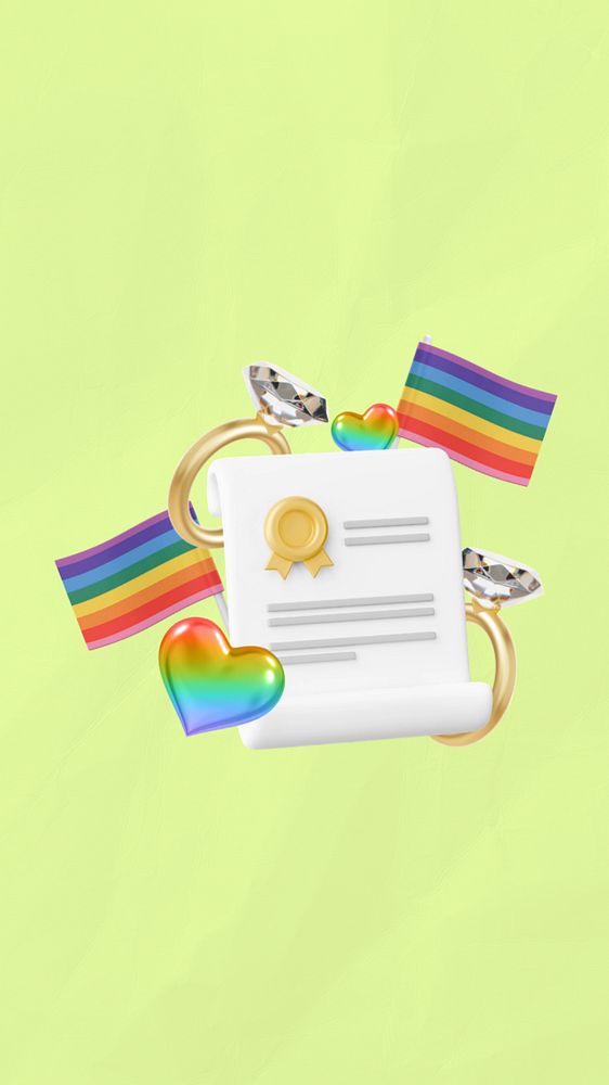 Gay marriage certificate iPhone wallpaper, 3D LGBTQ remix, editable design