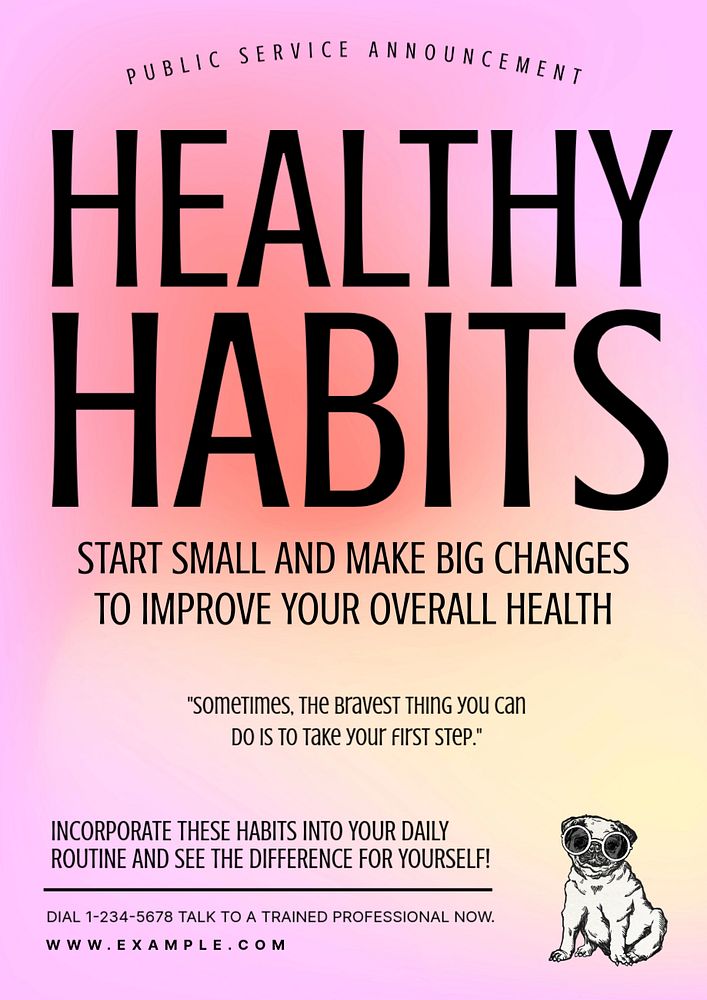 Healthy habits poster template, editable text and design