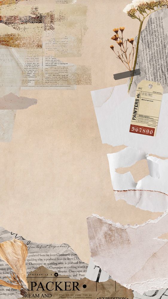 iPhone wallpaper aesthetic torn paper collage, beige background