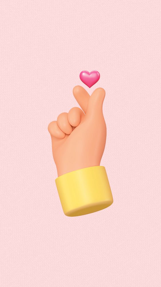 Mini heart iPhone wallpaper, 3D hand sign illustration, editable design