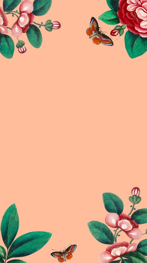 Spring vintage phone wallpaper, flower illustration, editable design