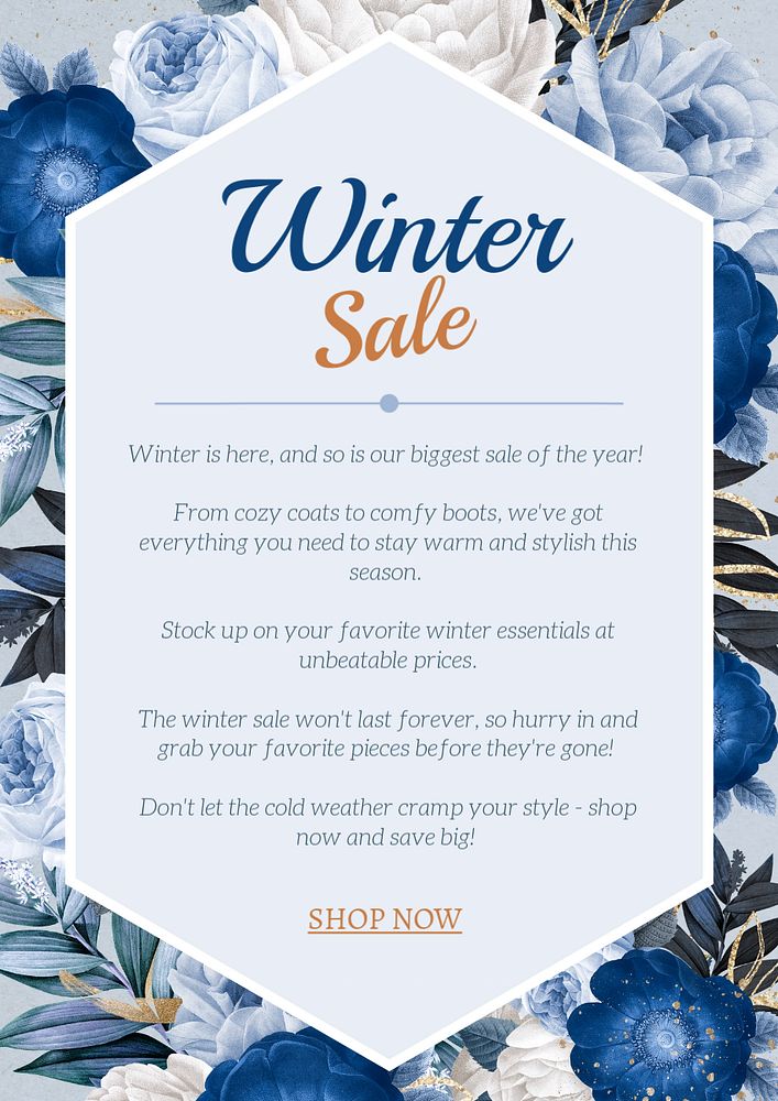 Winter sale poster template, editable text and design